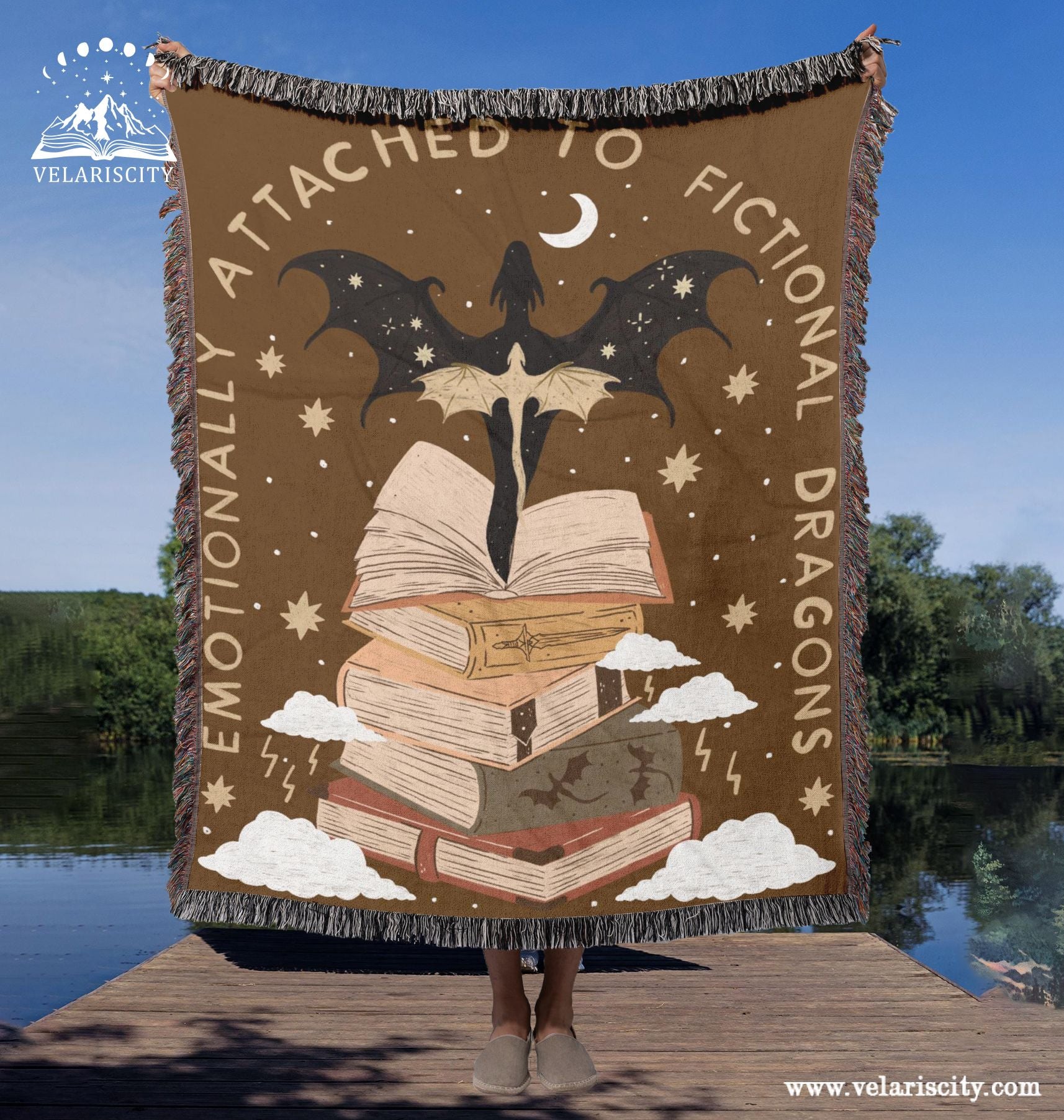 Emotionally Attached to Fictional Dragons Woven Blanket, Fourth Wing Inspired with Raging Dragon, Magical Creature Home Decor BKVLR08