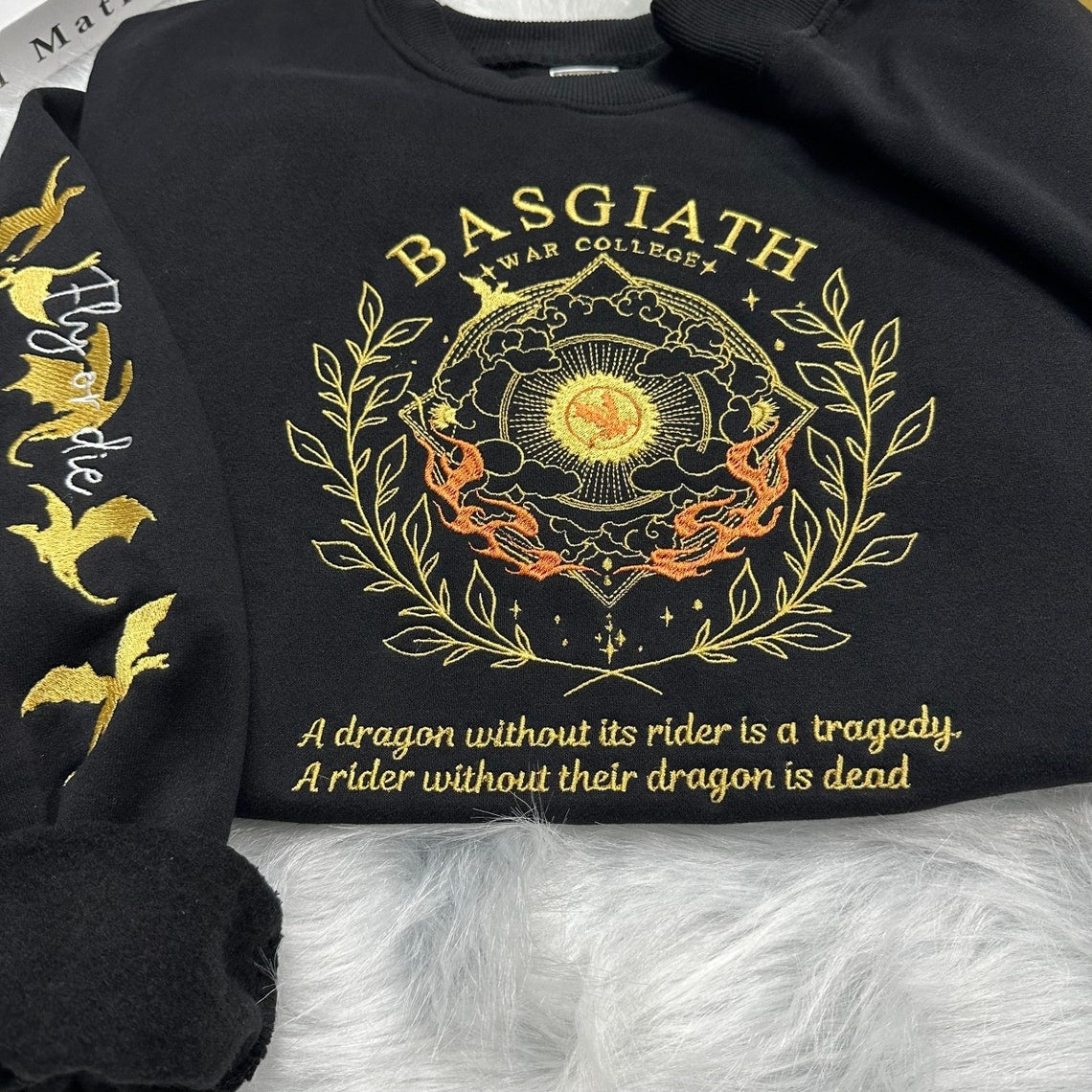 Embroidered Fourth Wing Sweatshirt, Basgiath War College Sweatshirt, Dragon Rider Embroidered, VEMB07