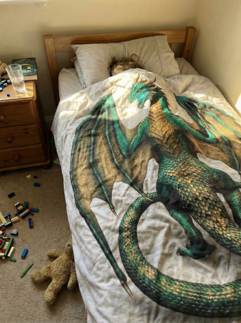 Emerald Green Dragon Blanket, Majestic Winged Dragon Artwork, Mythical Dragon Fantasy Blanket, Cozy Fleece Sherpa Blanket, Gift for Fantasy and Dragon Lovers BLK08