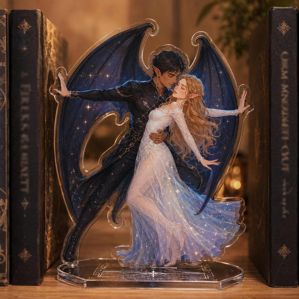 Feyre and Rhysand Acrylic Bookend Standee, Night Court Inspired Bookshelf Decor, Fantasy Romance Reader Gift, Fae Couple Shelf Display. BSVLAR08