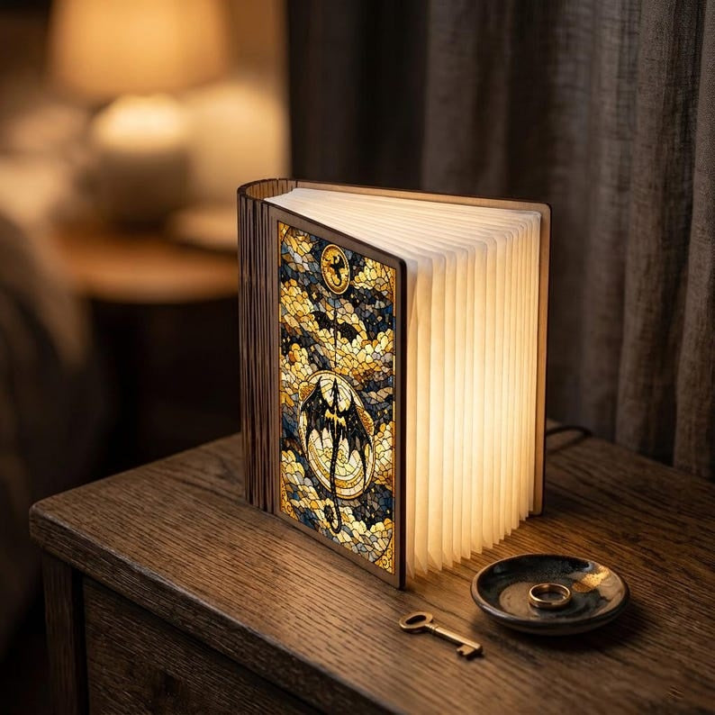 Fourth Wing Inspired Book Lamp, Fantasy Dragon Night Light, Book Lover Room Decor, Reader Gift, Cozy Bookish Lamp, Dark Fantasy Night Light BLVLR08