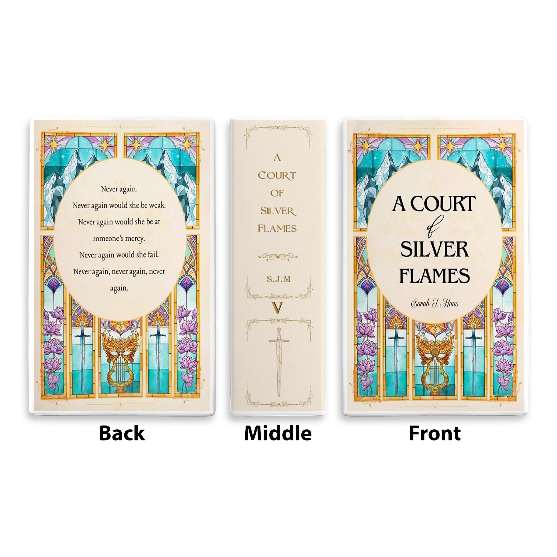 A Court of Silver Flames Ceramic Book Vase, ACOTAR Fantasy Decor, Book Lover Gift, Bookish Stained Glass Vase for Home Library CVVLR37