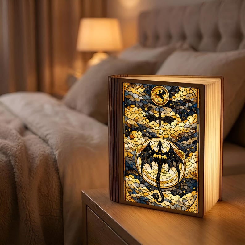Fourth Wing Inspired Book Lamp, Fantasy Dragon Night Light, Book Lover Room Decor, Reader Gift, Cozy Bookish Lamp, Dark Fantasy Night Light BLVLR08
