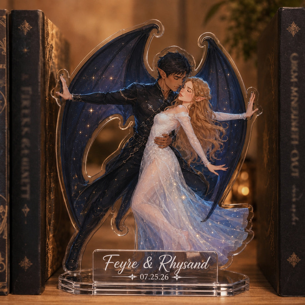 Feyre and Rhysand Acrylic Bookend Standee, Night Court Inspired Bookshelf Decor, Fantasy Romance Reader Gift, Fae Couple Shelf Display. BSVLAR08