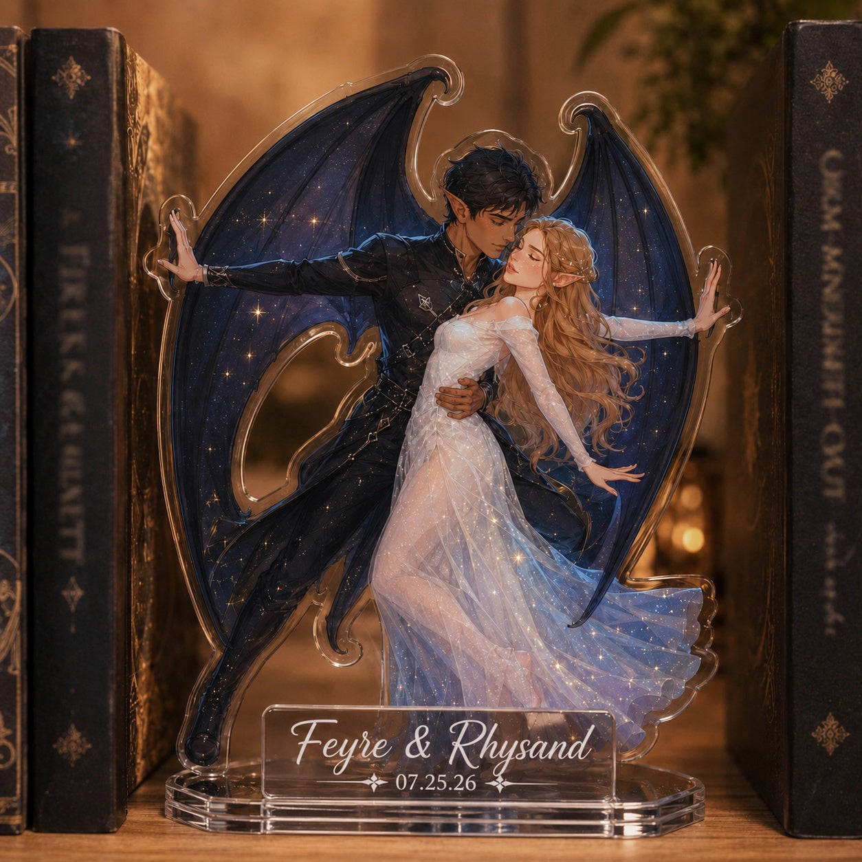 Feyre and Rhysand Acrylic Bookend Standee, Night Court Inspired Bookshelf Decor, Fantasy Romance Reader Gift, Fae Couple Shelf Display. BSVLAR08