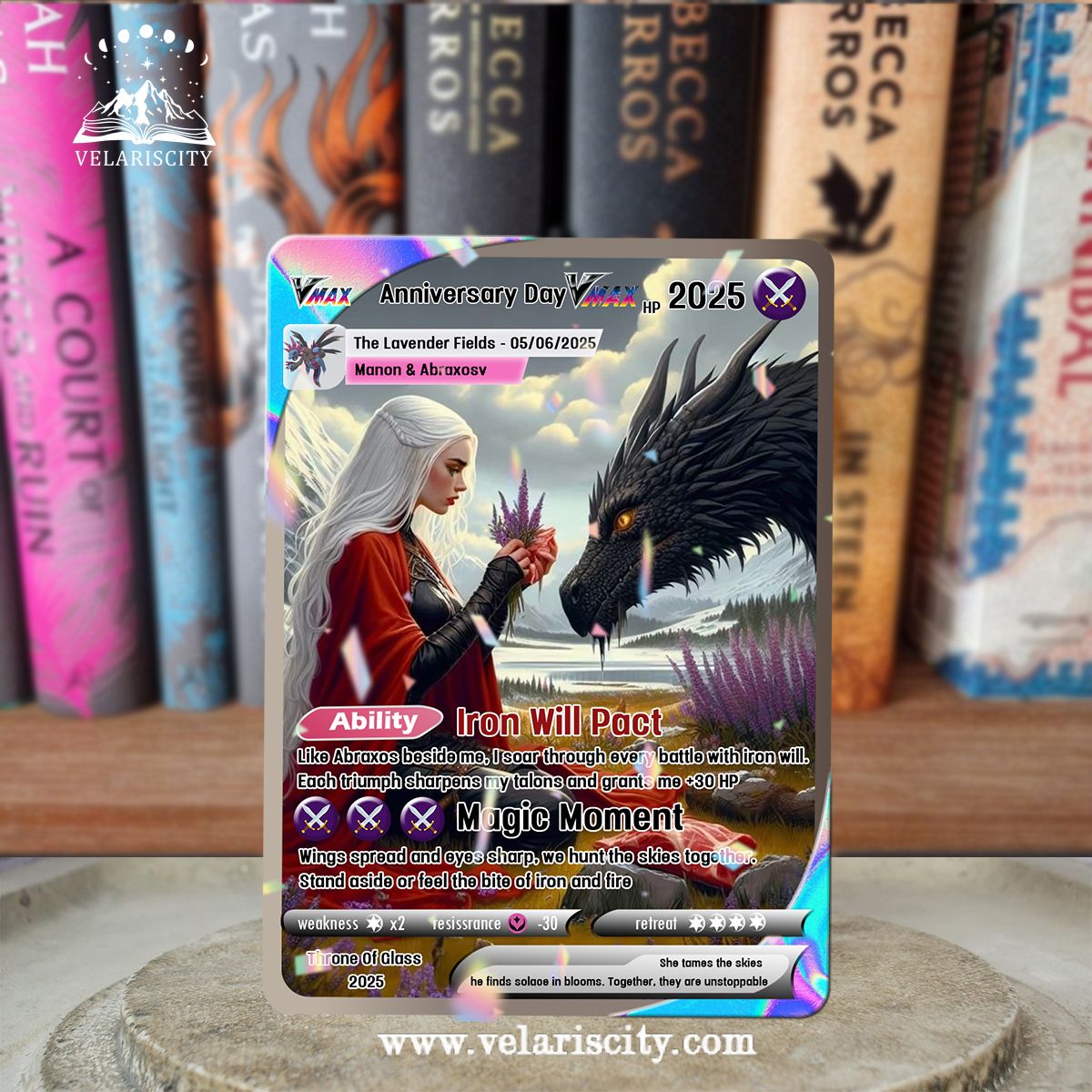 Manon and Abraxos Custom Card, Throne of Glass Fan Art, Anniversary Fantasy Collectible Gift, Unique Gift for Fans CVLR08
