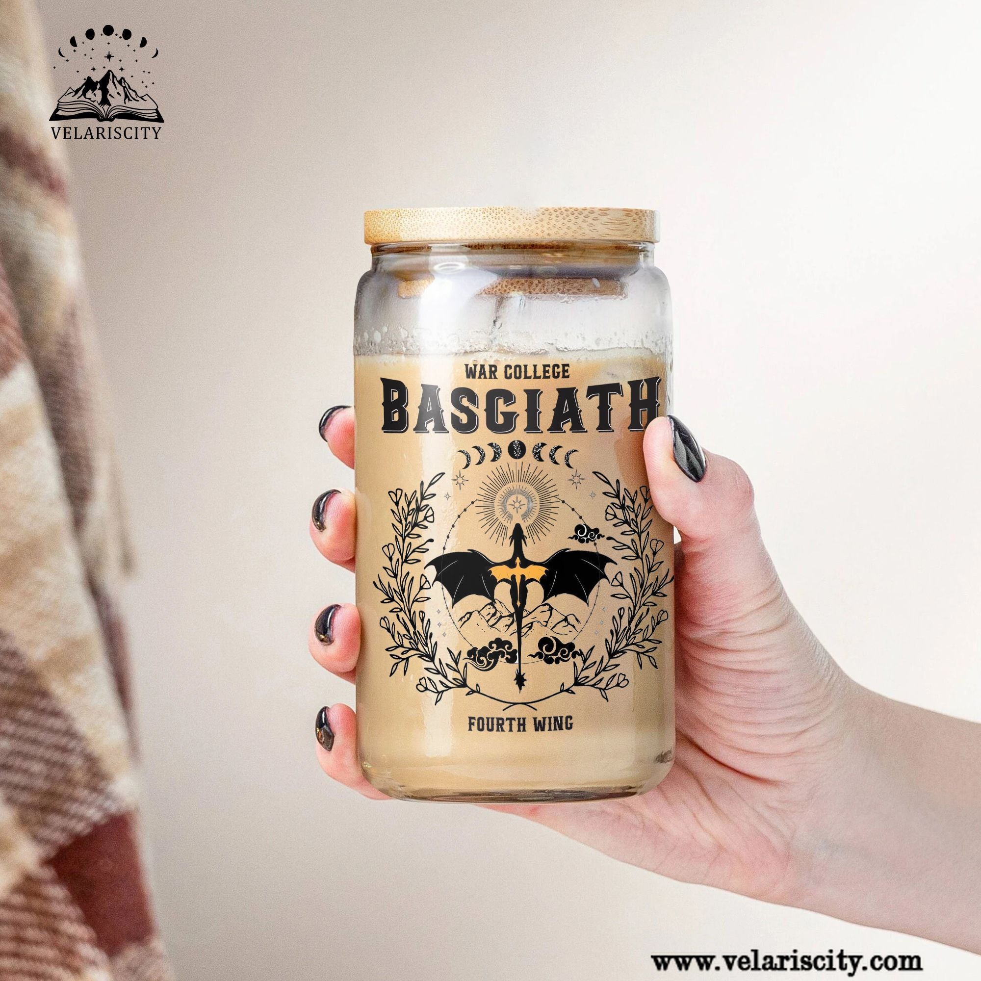Basgiath War College Glass Can Cup with Straw, Fourth Wing Dragon Tumbler, Empyrean Bookish Fantasy Gift GLVLR44