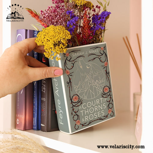 A Court of Thorns and Roses Ceramic Book Vase, Fantasy Romance Decor, Rose & Wolf Aesthetic Gift for Book Lovers CVVRL08
