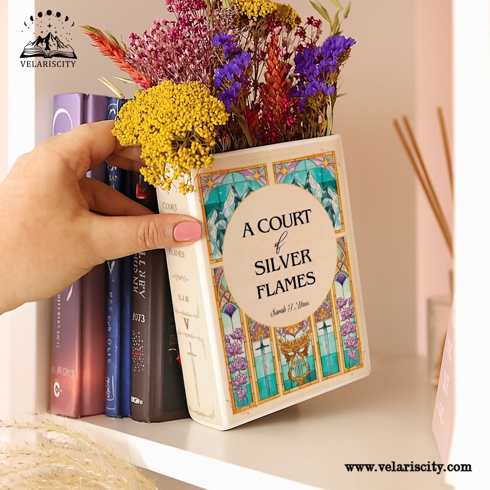 A Court of Silver Flames Ceramic Book Vase, ACOTAR Fantasy Decor, Book Lover Gift, Bookish Stained Glass Vase for Home Library CVVLR37