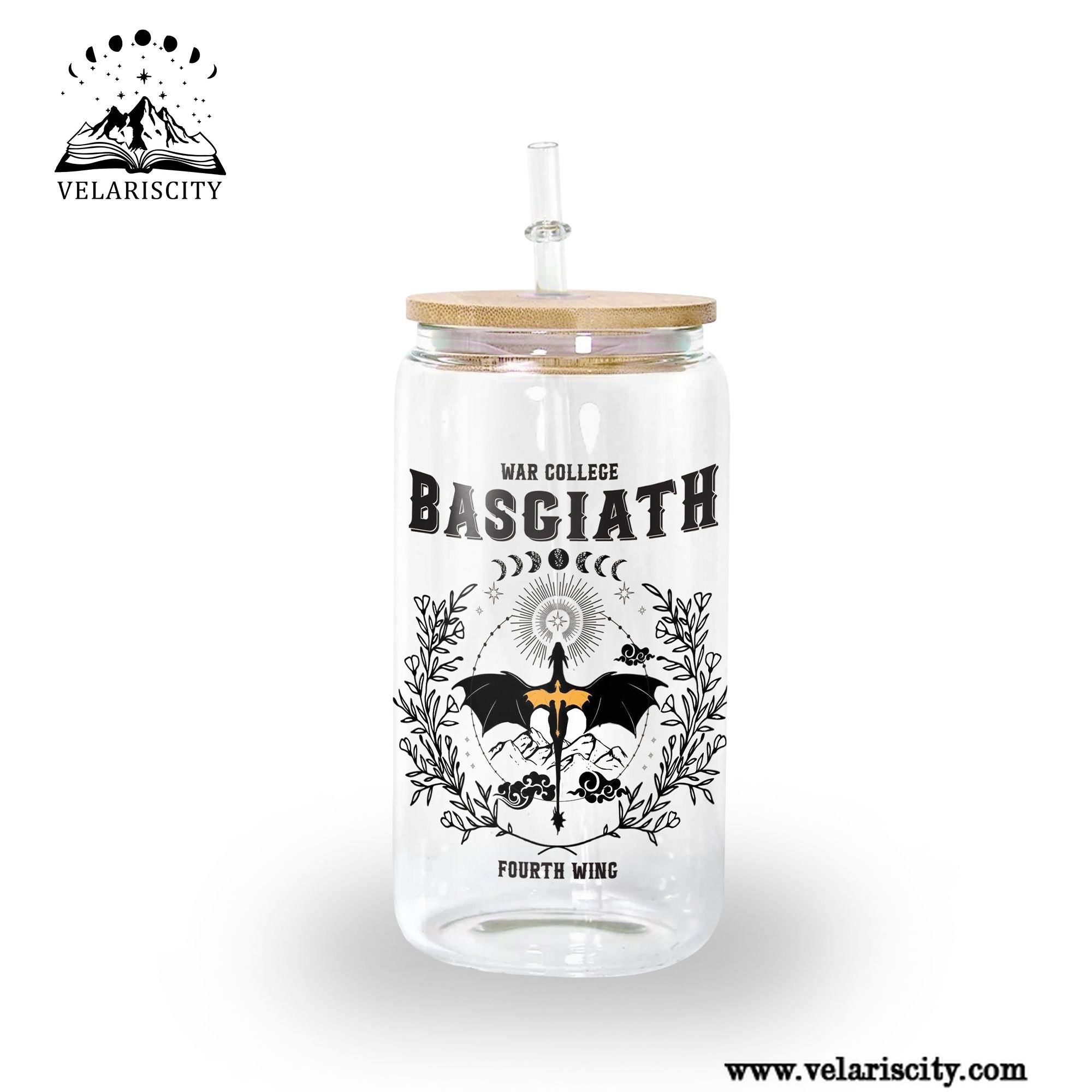 Basgiath War College Glass Can Cup with Straw, Fourth Wing Dragon Tumbler, Empyrean Bookish Fantasy Gift GLVLR44