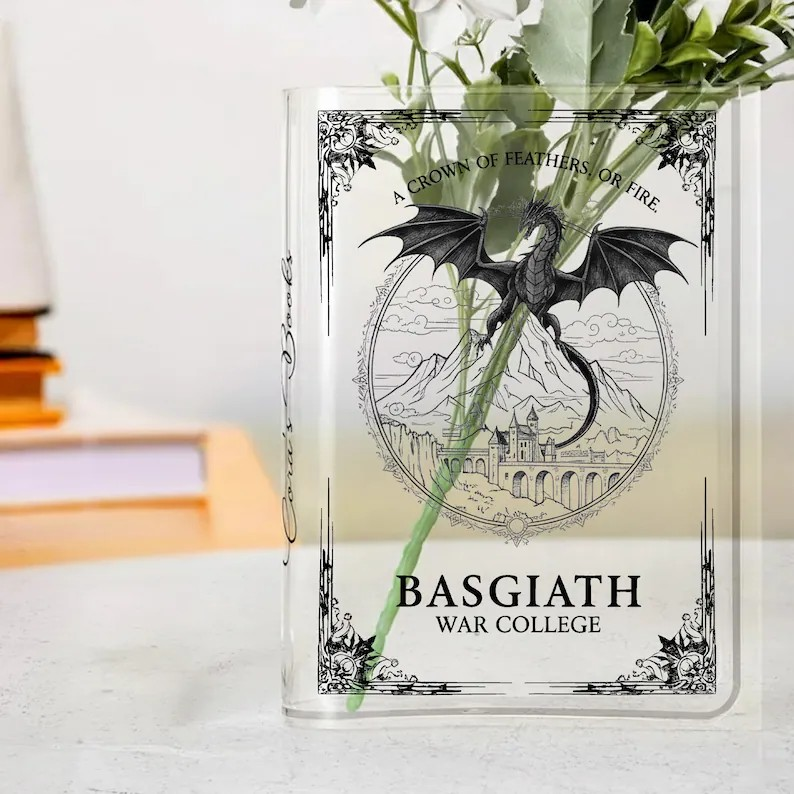 Basgiath War College Acrylic Book Vase, Fourth Wing Flower Vase, Reader Bookshelf Decor, Librarian Gift for Book Lovers VLRBV42