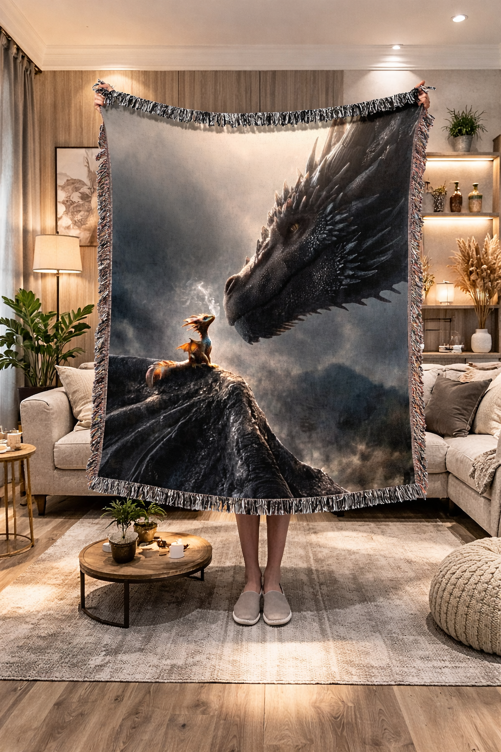 Dragon Rider Woven Blanket, Fourth Wing Inspired Throw, Fantasy Bookish Blanket, Cozy Gift for Readers BKVLR16