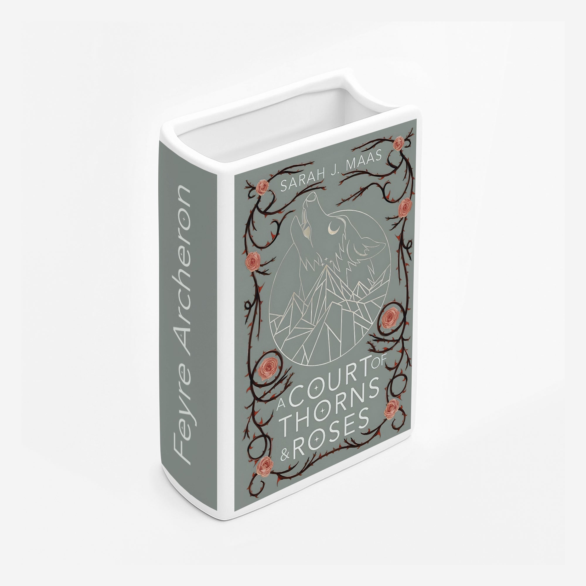 A Court of Thorns and Roses Ceramic Book Vase, Fantasy Romance Decor, Rose & Wolf Aesthetic Gift for Book Lovers CVVRL08