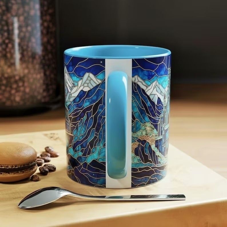 Fantasy Mountain City Coffee Mug, City of Starlight Castle Stained Glass Style Mug, Night Court Inspired Art Cup, Bookish Celestial Tea Mug