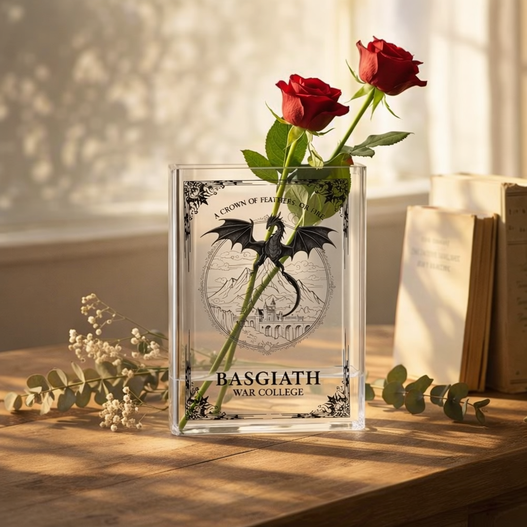 Basgiath War College Acrylic Book Vase, Fourth Wing Flower Vase, Reader Bookshelf Decor, Librarian Gift for Book Lovers VLRBV42