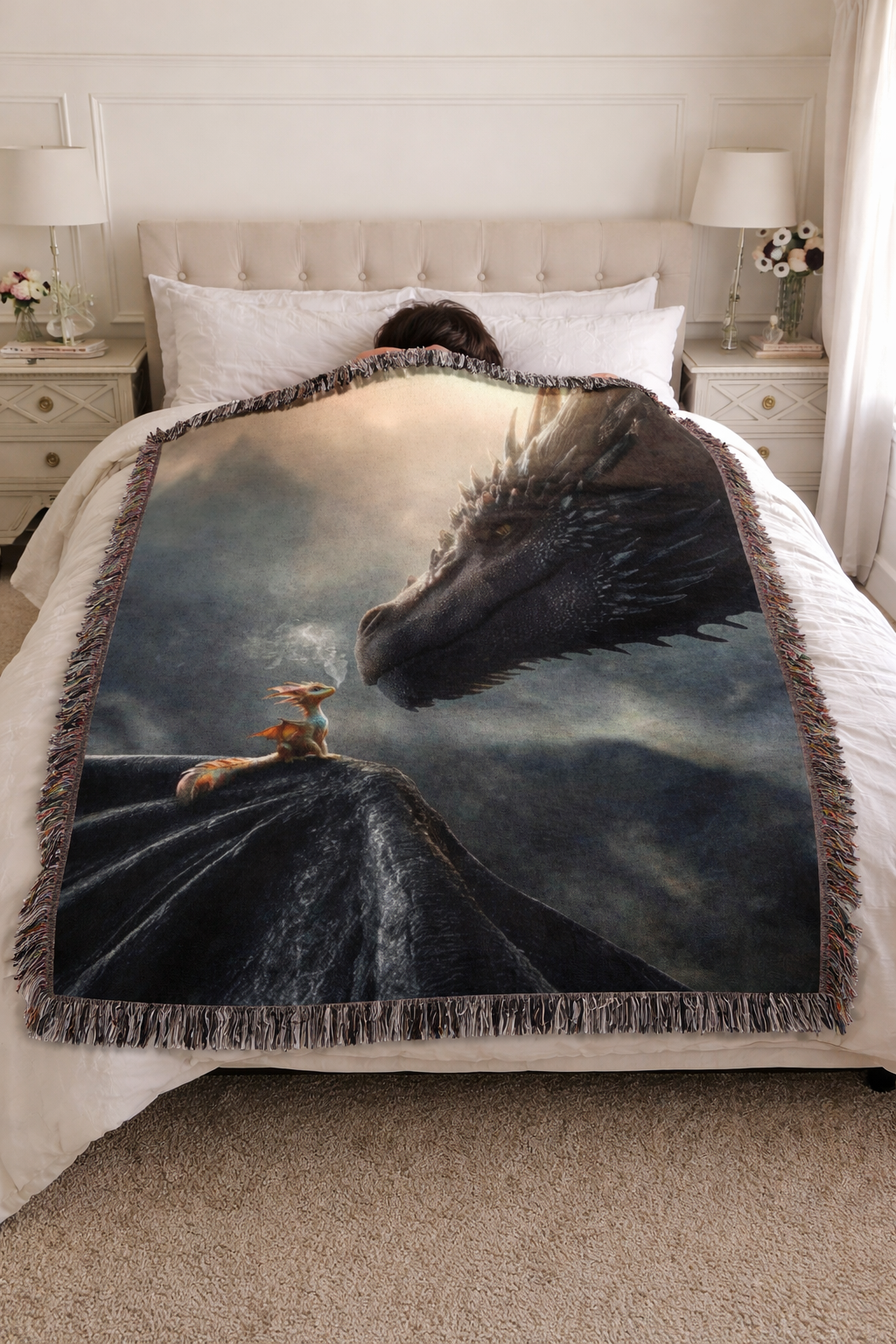 Dragon Rider Woven Blanket, Fourth Wing Inspired Throw, Fantasy Bookish Blanket, Cozy Gift for Readers BKVLR16