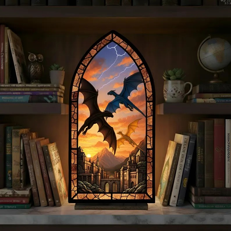 Fourth Wing Book Nook, Dragon Inspired Fantasy Window Lamp, Tairn Book Nook, Bookish Gift, Cozy Reading Lamp BNVLR32
