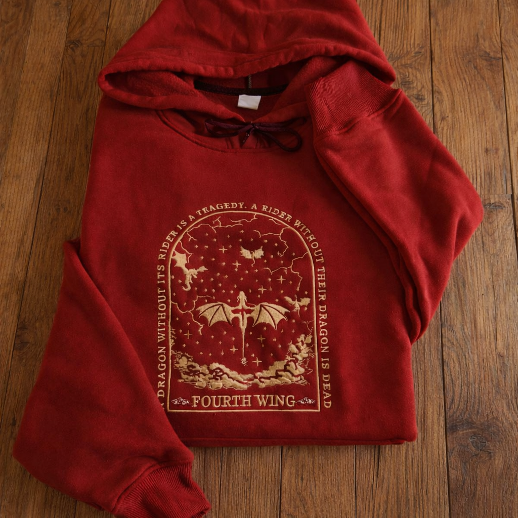Fantasy Dragon Rider Hoodie, Bookish Quote Sweatshirt, Cozy Reader Gift, Fourth Wing Inspired Apparel for Romantasy Lovers VEMB72