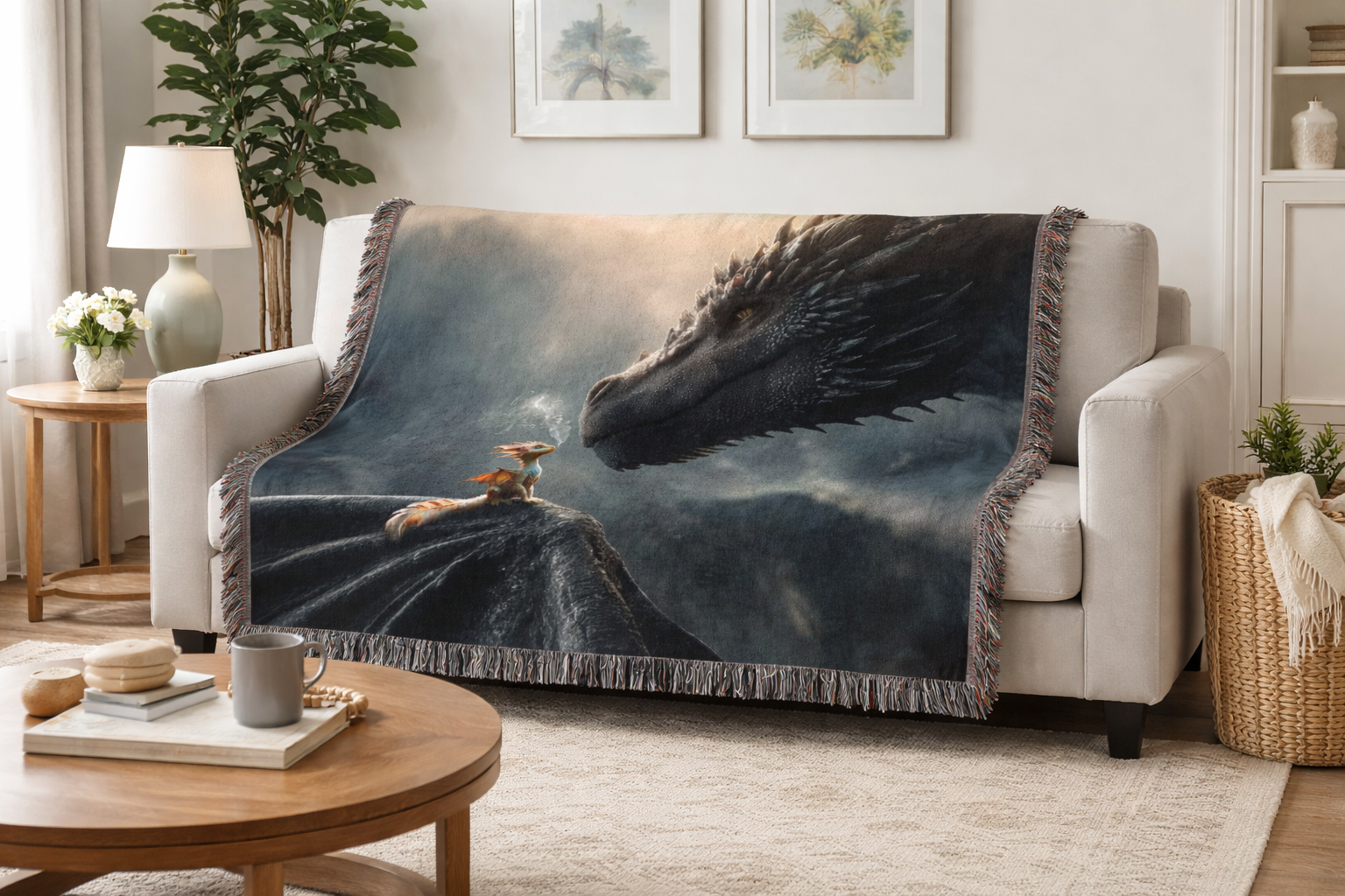 Dragon Rider Woven Blanket, Fourth Wing Inspired Throw, Fantasy Bookish Blanket, Cozy Gift for Readers BKVLR16