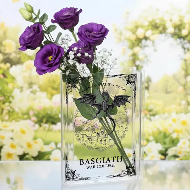 Basgiath War College Acrylic Book Vase, Fourth Wing Flower Vase, Reader Bookshelf Decor, Librarian Gift for Book Lovers VLRBV42