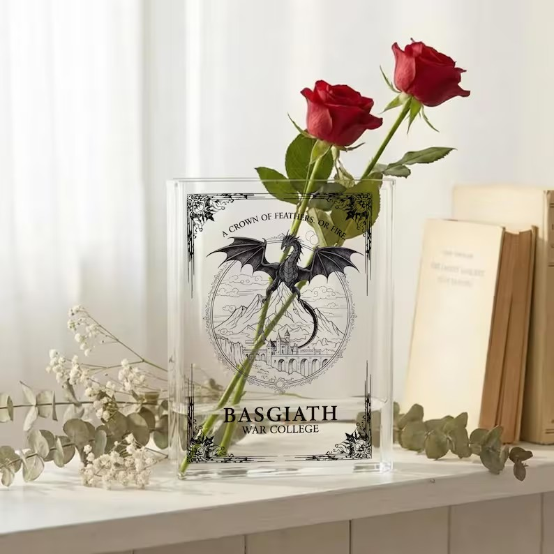 Basgiath War College Acrylic Book Vase, Fourth Wing Flower Vase, Reader Bookshelf Decor, Librarian Gift for Book Lovers VLRBV42