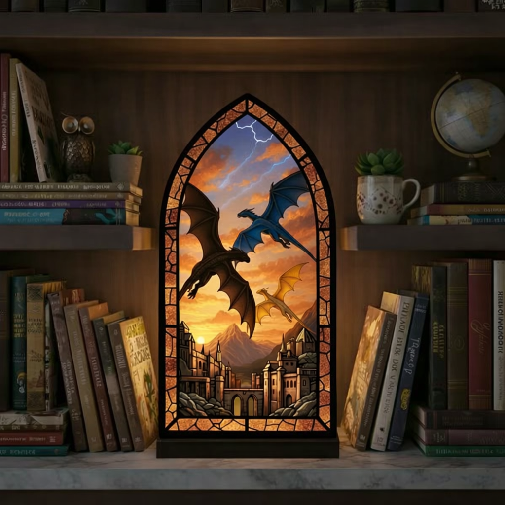 Fourth Wing Book Nook, Dragon Inspired Fantasy Window Lamp, Tairn Book Nook, Bookish Gift, Cozy Reading Lamp BNVLR32