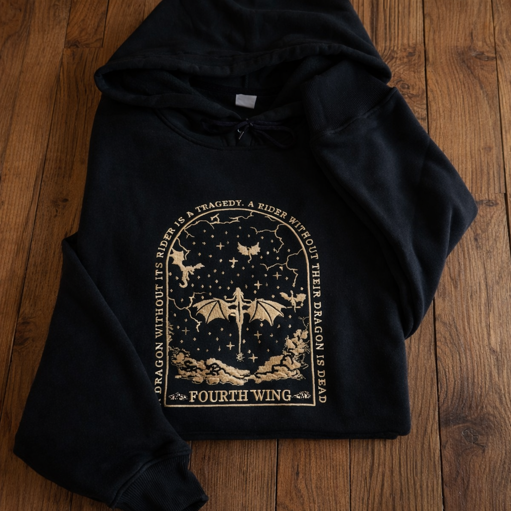 Fantasy Dragon Rider Hoodie, Bookish Quote Sweatshirt, Cozy Reader Gift, Fourth Wing Inspired Apparel for Romantasy Lovers VEMB72