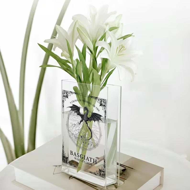 Basgiath War College Acrylic Book Vase, Fourth Wing Flower Vase, Reader Bookshelf Decor, Librarian Gift for Book Lovers VLRBV42