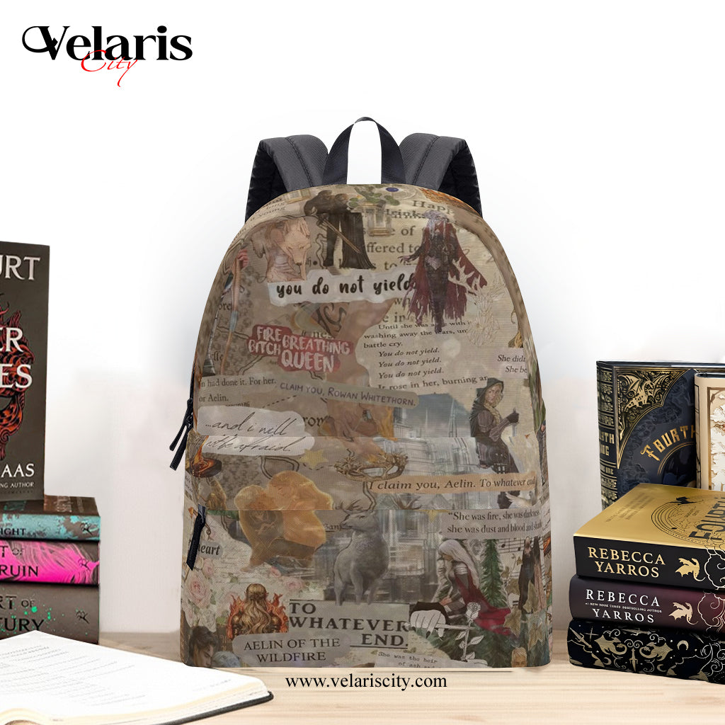 Fire Breathing Queen Backpack, Aelin of the Wildfire, You Do Not Yield Quote, Throne of Glass Inspired Book Bag BPVLR09