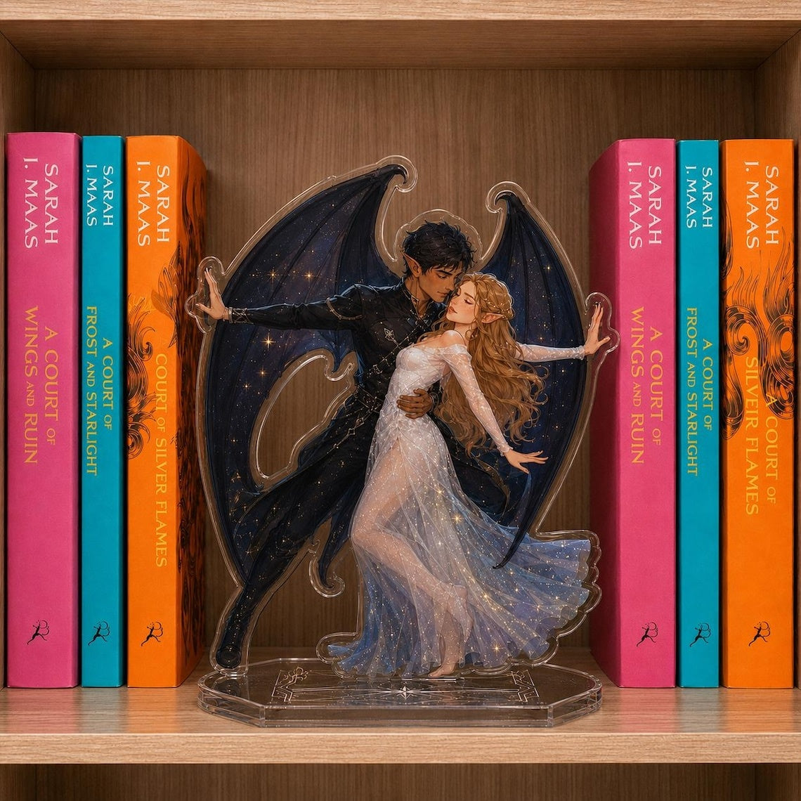 Feyre and Rhysand Acrylic Bookend Standee, Night Court Inspired Bookshelf Decor, Fantasy Romance Reader Gift, Fae Couple Shelf Display. BSVLAR08