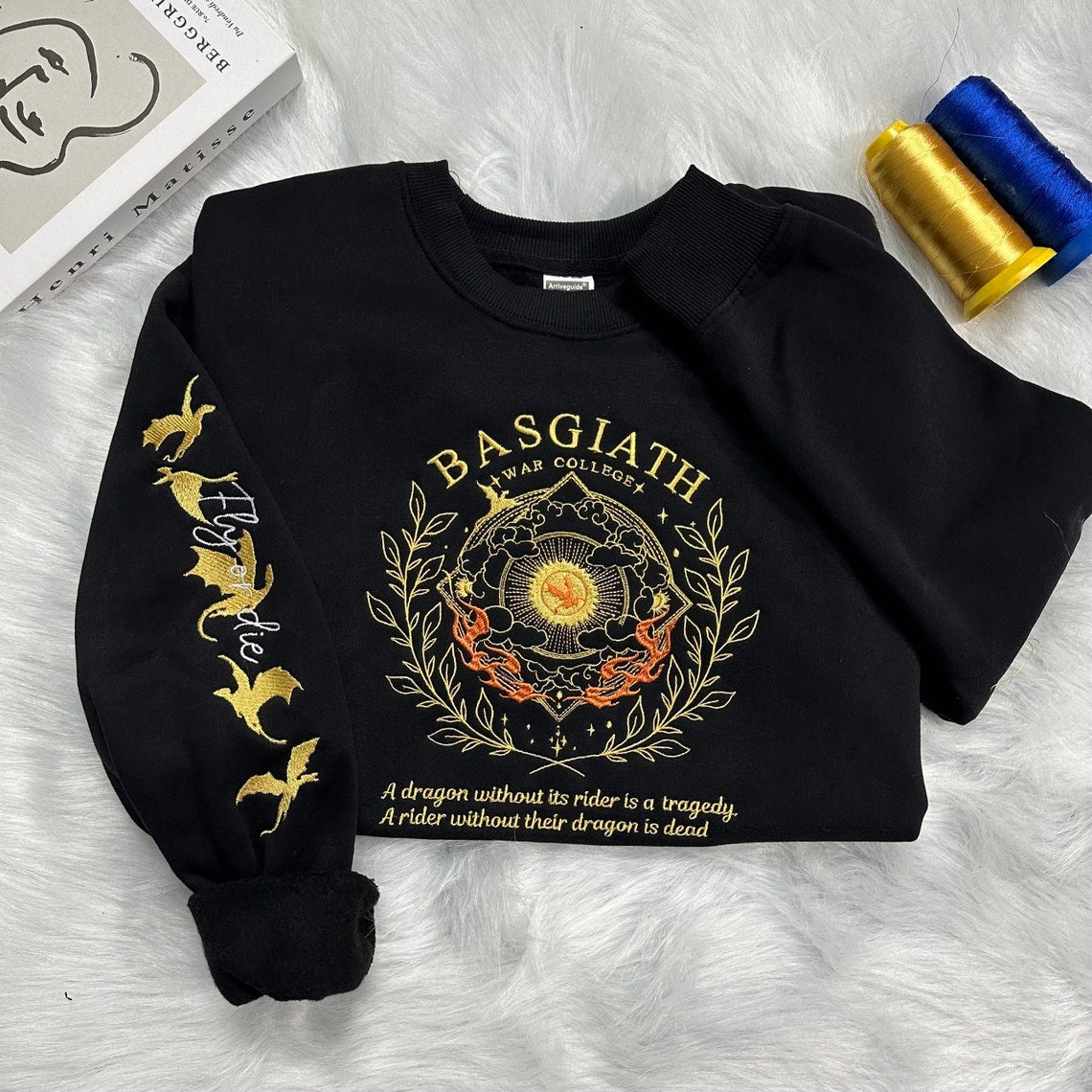 Embroidered Fourth Wing Sweatshirt, Basgiath War College Sweatshirt, Dragon Rider Embroidered, VEMB07