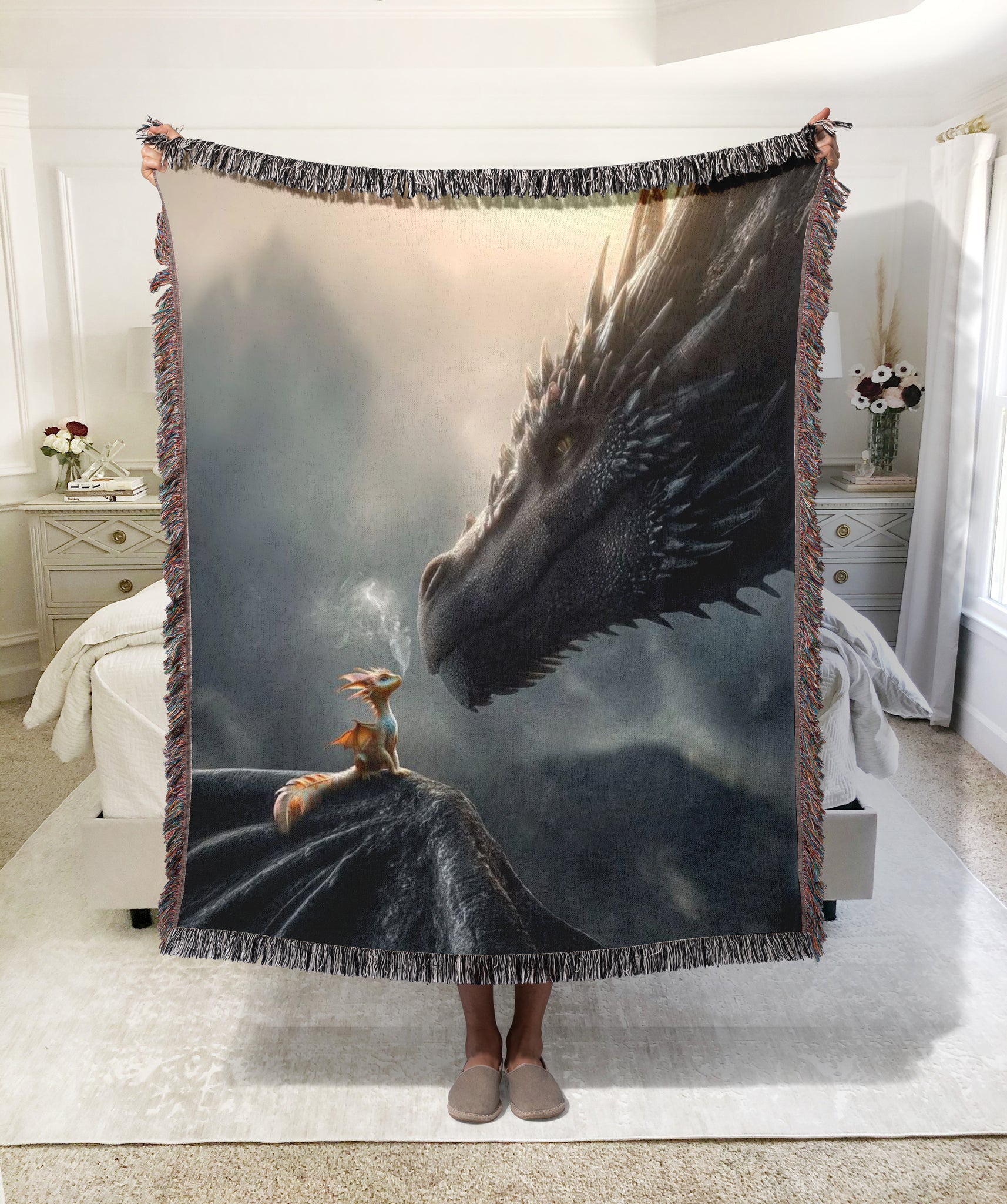 Dragon Rider Woven Blanket, Fourth Wing Inspired Throw, Fantasy Bookish Blanket, Cozy Gift for Readers BKVLR16