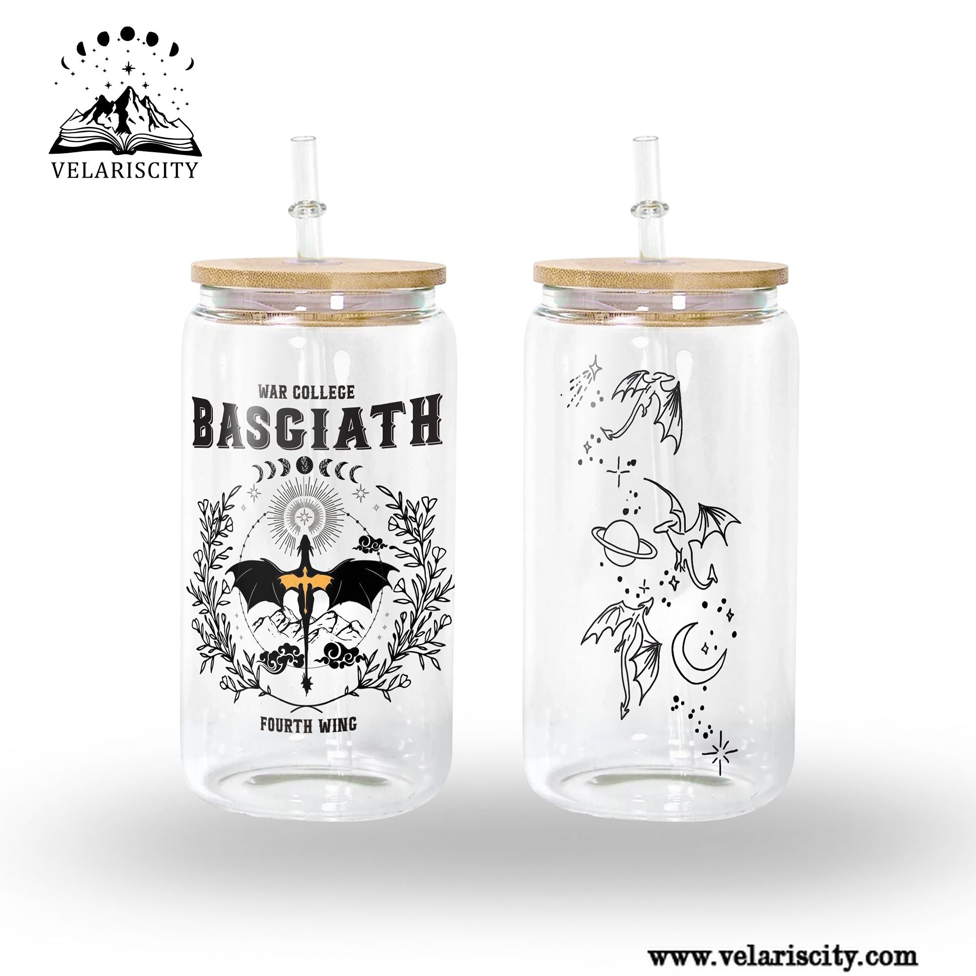 Basgiath War College Glass Can Cup with Straw, Fourth Wing Dragon Tumbler, Empyrean Bookish Fantasy Gift GLVLR44