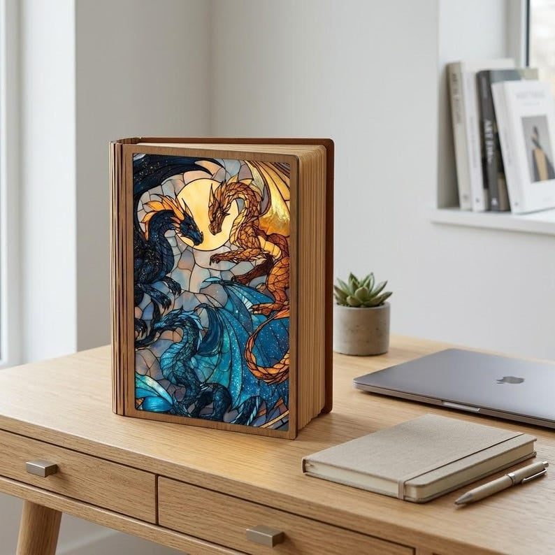 Fourth Wing Book Lamp, Fantasy Dragon Light, Book Lover Gift, Dragon Rider Decor, Night Light Cozy Reading Lamp, Foldable Book Lamp BLVLR09