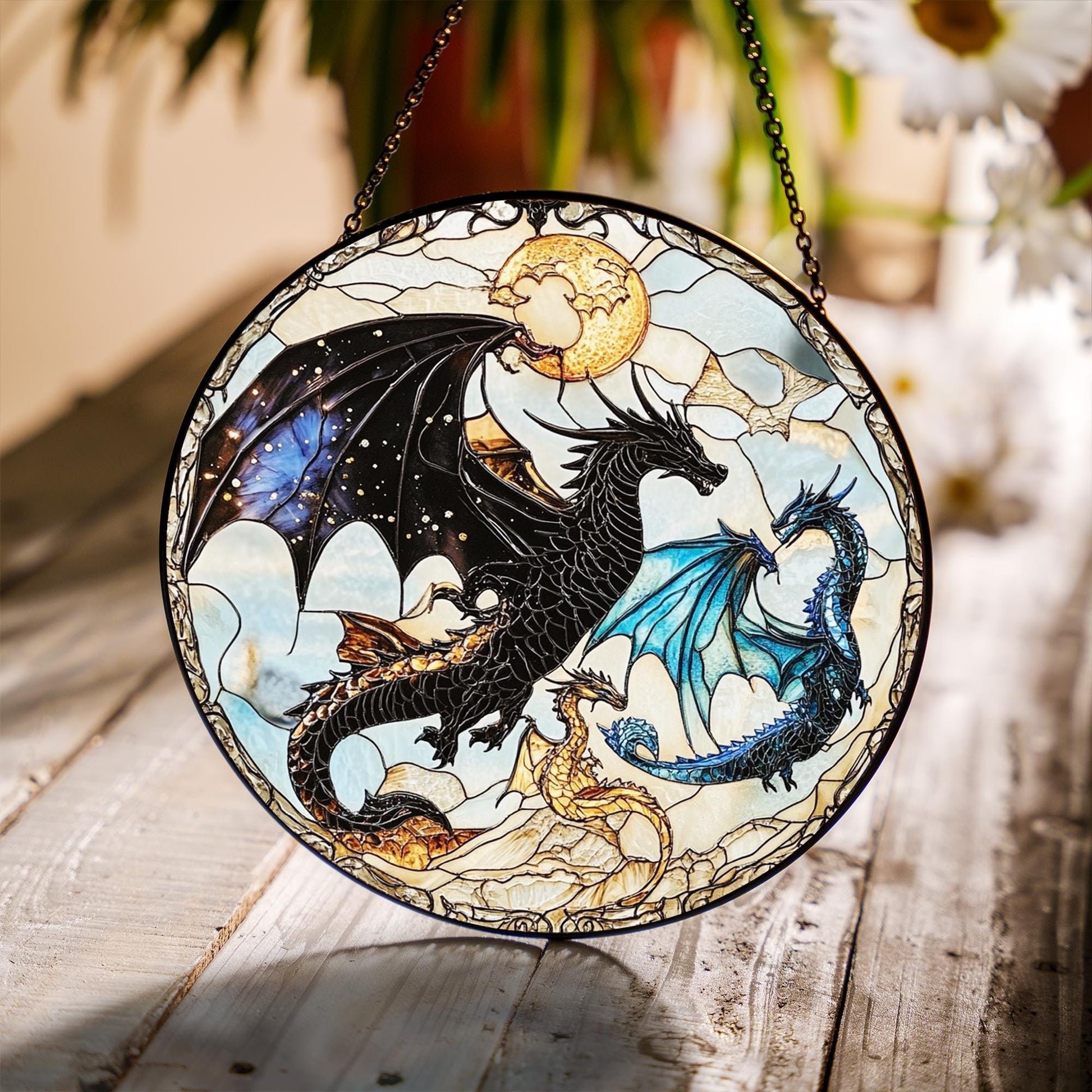 Fourth Wing Dragon Suncatcher Ornament, Tairn & Andarna Ornament for Readers, Book Lover Gift, Holiday Ornament, Onyx Storm Stained Glass SGVLR08