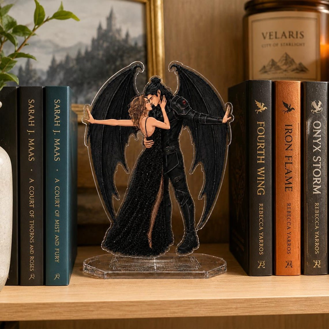 Nesta Archeron and Cassian Bookend Standee, ACOTAR Night Court Shelf Decor, Winged Fae Couple Acrylic Display, Fantasy Reader Gift. BSVLAR09