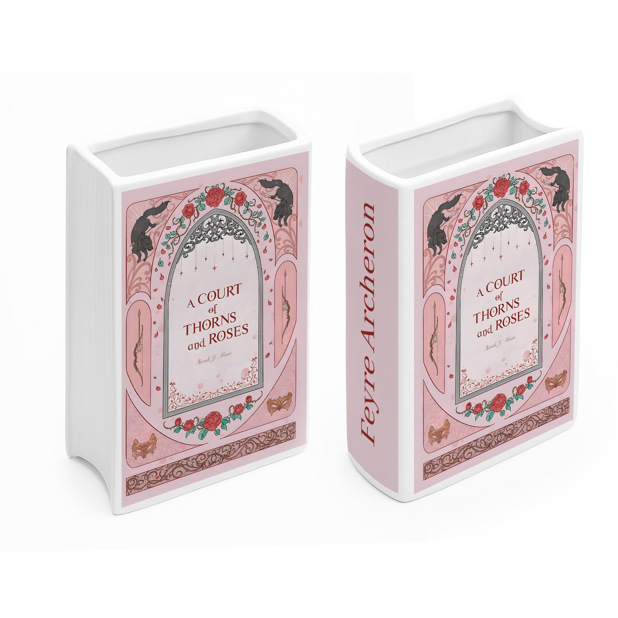 A Court of Thorns and Roses Ceramic Book Vase, Romantic Fantasy Decor, Vintage Rose Aesthetic Gift for ACOTAR Book Lovers CVVRL09