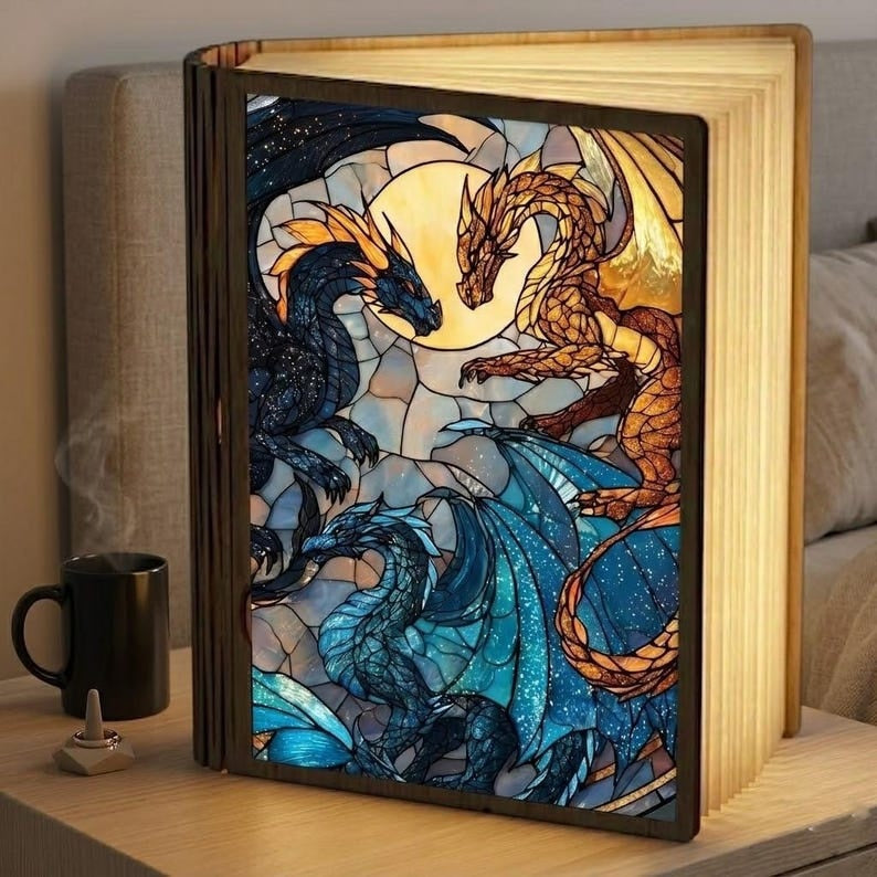 Fourth Wing Book Lamp, Fantasy Dragon Light, Book Lover Gift, Dragon Rider Decor, Night Light Cozy Reading Lamp, Foldable Book Lamp BLVLR09