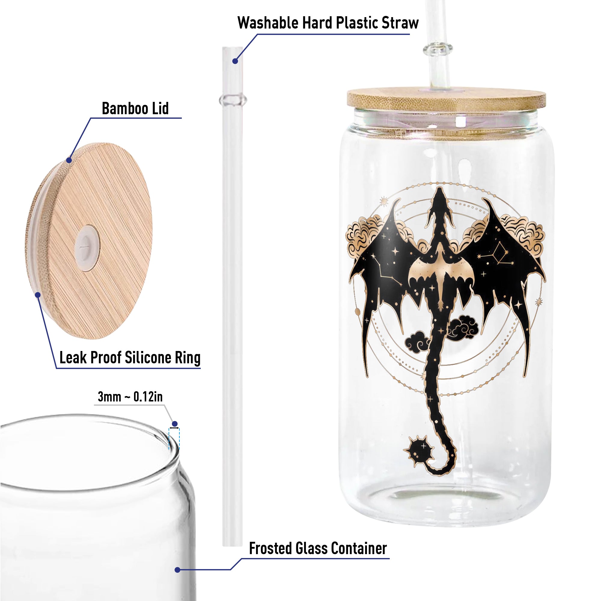 Fourth Wing Dragon Glass Can Cup with Straw, Empyrean Fantasy Tumbler, Bookish Gift for Readers & Dragon Lovers GLVLR45