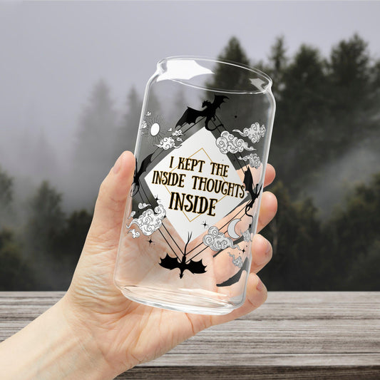 Inside Thoughts Onyx Storm Inspired Glass Tumbler, Quest Squad, Ridoc, Iced Coffee Cup, Fourth Wing Inspired Merch, Romantasy, Bookish Gifts GLVLR11