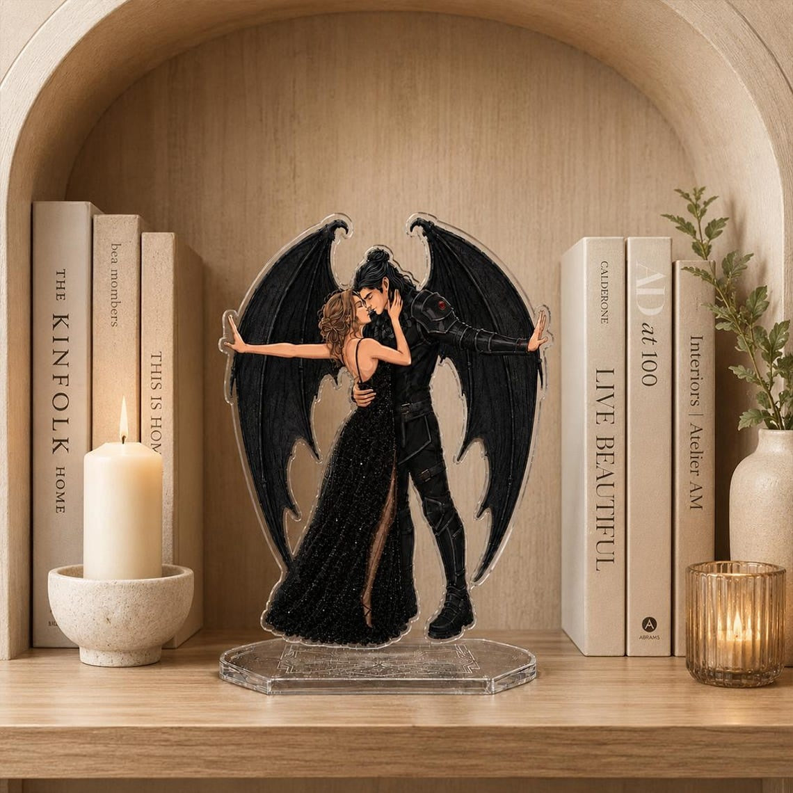 Nesta Archeron and Cassian Bookend Standee, ACOTAR Night Court Shelf Decor, Winged Fae Couple Acrylic Display, Fantasy Reader Gift. BSVLAR09