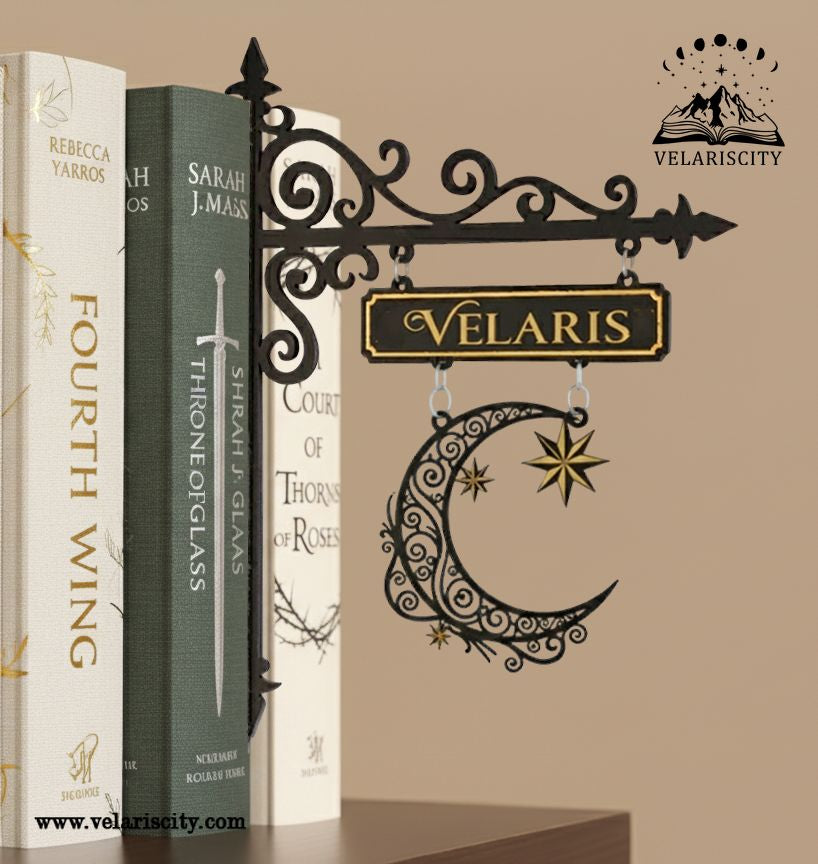 Velaris Book Tavern Sign, ACOTAR Night Court Moon and Stars Wooden Book Tracker, Fantasy Wall Decor, Bookish Gift for Readers BSVLR29