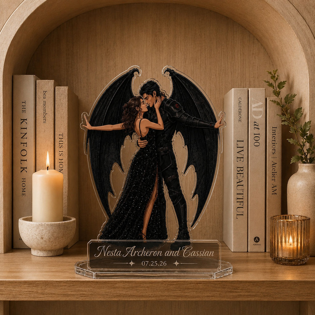 Nesta Archeron and Cassian Bookend Standee, ACOTAR Night Court Shelf Decor, Winged Fae Couple Acrylic Display, Fantasy Reader Gift. BSVLAR09