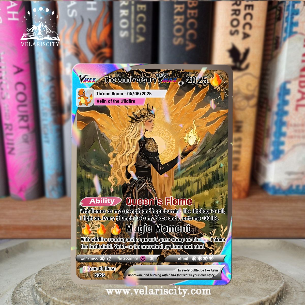 Aelin Queen of Wildfire Custom Card, Throne of Glass Fan Art, Anniversary Fantasy Collectible Gift CVLR09