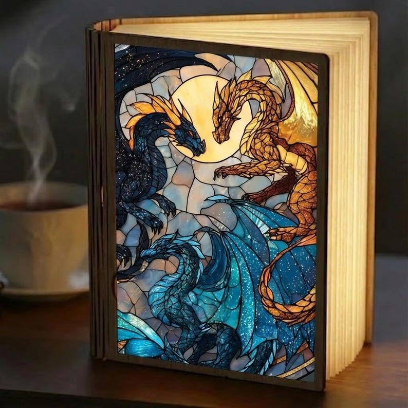 Fourth Wing Book Lamp, Fantasy Dragon Light, Book Lover Gift, Dragon Rider Decor, Night Light Cozy Reading Lamp, Foldable Book Lamp BLVLR09
