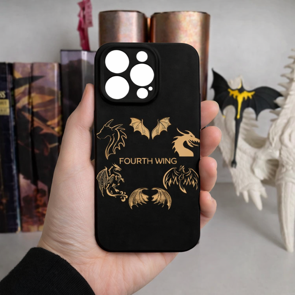 Fourth Wing Dragon Phone Case, Gold Dragon and Bat Artwork, Fantasy Design for Dragon Lovers, Unique Gift for Fans PCVLR83