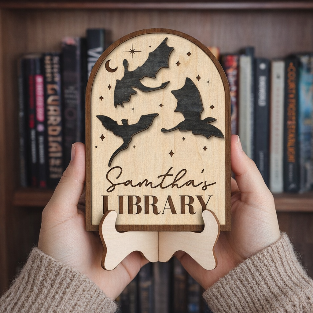 Fourth Wing Inspired Bookshelf Sign, Wooden Library Decor, Reader Gift, Book Club Shelf Sign, Book Lover Gift BTVLR40