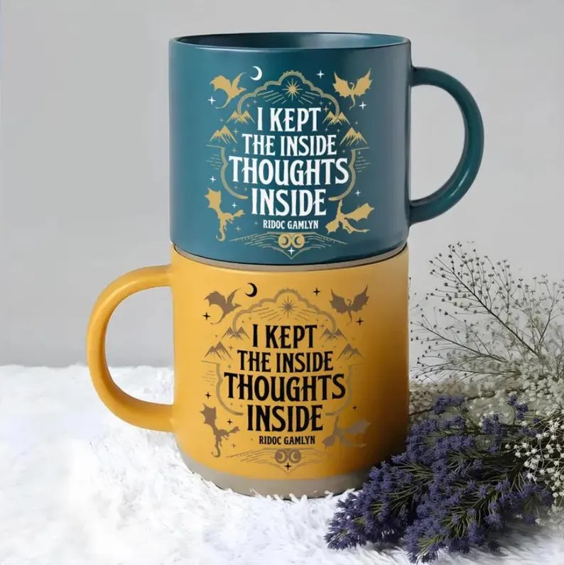 I Kept The Inside Thoughts Inside Coffee Mug, Ridoc Quest Squad Pottery Mug, Basgiath War College Mug, Design Onyx Storm Fourth Wing Gift For Fans