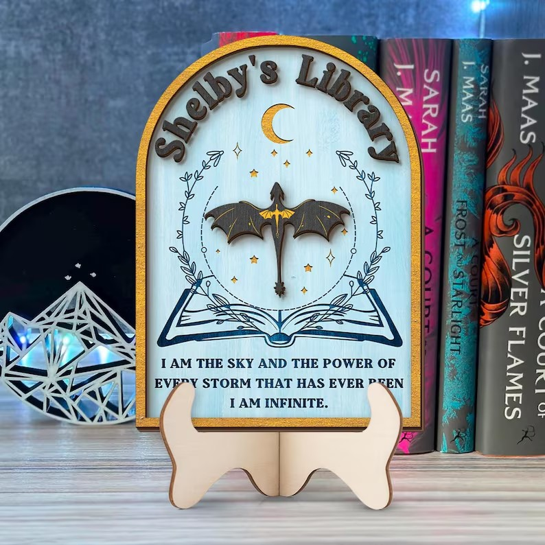 Fourth Wing Inspired Library Wooden Sign, Violet Sorrengail Xaden Riorson Decor, Dragon Rider Book Nook Sign with Stand BTVLR45