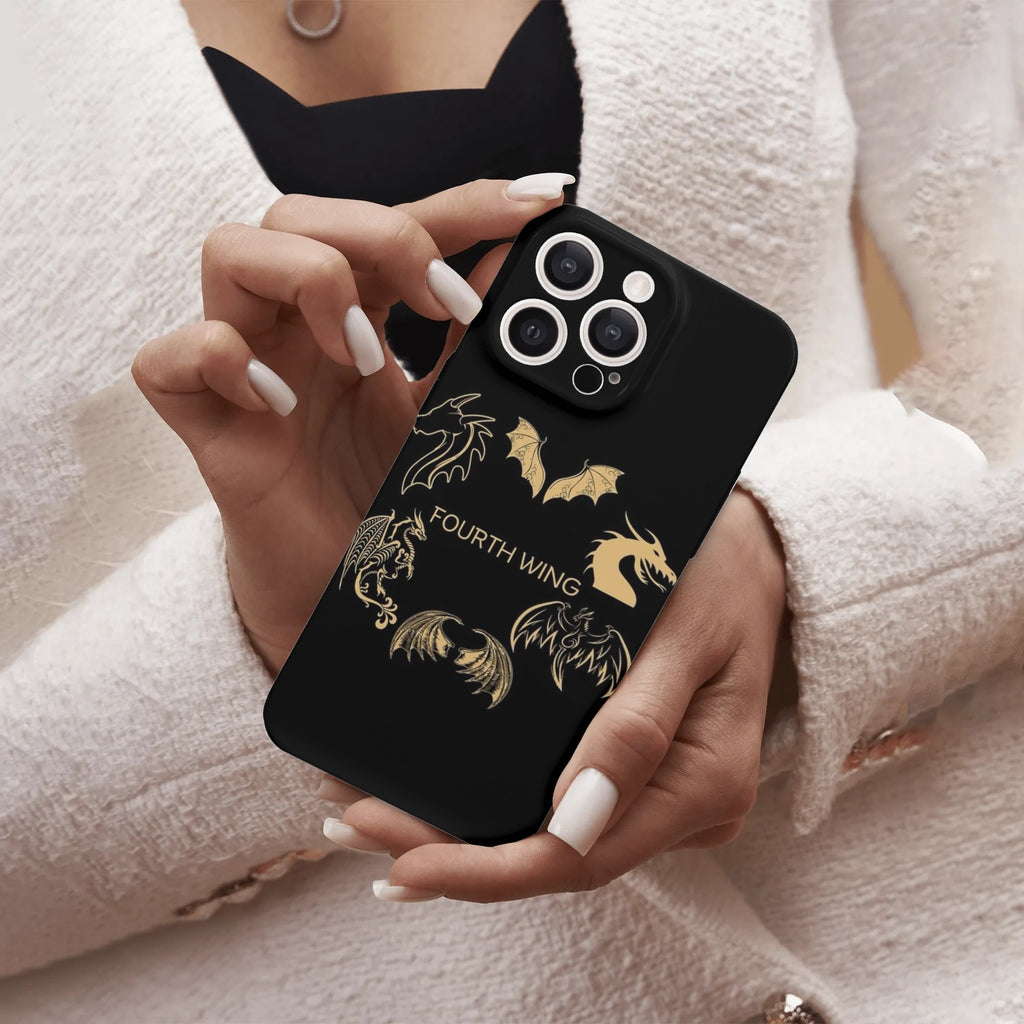 Fourth Wing Dragon Phone Case, Gold Dragon and Bat Artwork, Fantasy Design for Dragon Lovers, Unique Gift for Fans PCVLR83